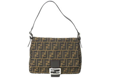 FENDI フェンディ ズッカ柄 マンマバケット ワンショルダーバッグ ブラウンロゴ コットンキャンバス レザー 美品 中古 64784 