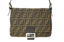 画像をギャラリービューアに読み込む, FENDI フェンディ ズッカ柄 マンマバケット ワンショルダーバッグ ブラウンロゴ コットンキャンバス レザー 美品 中古 64784 