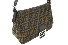 画像をギャラリービューアに読み込む, FENDI フェンディ ズッカ柄 マンマバケット ワンショルダーバッグ ブラウンロゴ コットンキャンバス レザー 美品 中古 64784 