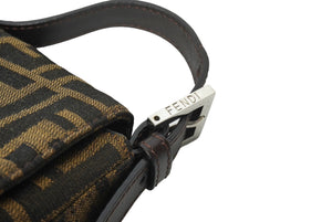 FENDI フェンディ ズッカ柄 マンマバケット ワンショルダーバッグ ブラウンロゴ コットンキャンバス レザー 美品 中古 64784 