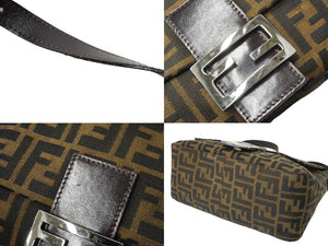 FENDI フェンディ ズッカ柄 マンマバケット ワンショルダーバッグ ブラウンロゴ コットンキャンバス レザー 美品 中古 64784 