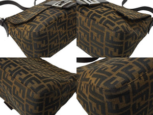 FENDI フェンディ ズッカ柄 マンマバケット ワンショルダーバッグ ブラウンロゴ コットンキャンバス レザー 美品 中古 64784 