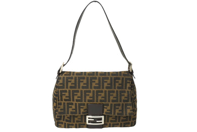 FENDI フェンディ ズッカ柄 マンマバケット ワンショルダーバッグ ブラウンロゴ コットンキャンバス レザー 美品 中古 64785 