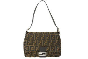 FENDI フェンディ ズッカ柄 マンマバケット ワンショルダーバッグ ブラウンロゴ コットンキャンバス レザー 美品 中古 64785 