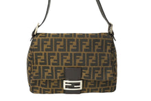 画像をギャラリービューアに読み込む, FENDI フェンディ ズッカ柄 マンマバケット ワンショルダーバッグ ブラウンロゴ コットンキャンバス レザー 美品 中古 64785 