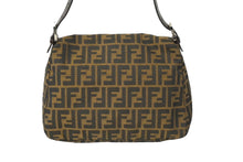 画像をギャラリービューアに読み込む, FENDI フェンディ ズッカ柄 マンマバケット ワンショルダーバッグ ブラウンロゴ コットンキャンバス レザー 美品 中古 64785 