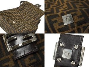 FENDI フェンディ ズッカ柄 マンマバケット ワンショルダーバッグ ブラウンロゴ コットンキャンバス レザー 美品 中古 64785 