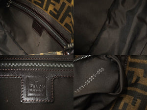 FENDI フェンディ ズッカ柄 マンマバケット ワンショルダーバッグ ブラウンロゴ コットンキャンバス レザー 美品 中古 64785 