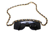 Load image into Gallery viewer, CHANEL シャネル チェーン サングラス ココマーク 01456 94305 レザー メタル GP ブラック 美品 中古 64789