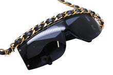 Load image into Gallery viewer, CHANEL シャネル チェーン サングラス ココマーク 01456 94305 レザー メタル GP ブラック 美品 中古 64789