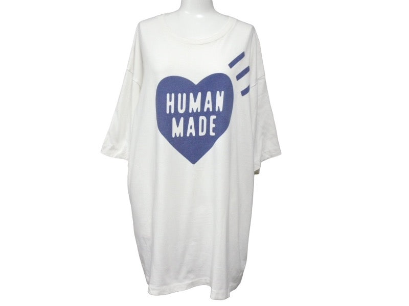 HUMAN MADE ヒューマン メイド トップス 半袖Ｔシャツ クールネック オーバサイズ ハートロゴ 丸首 ホワイト ネイビー 2XL 中古 64823