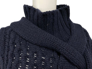SACAI サカイ ローゲージ ニット モックネック タートルネック ハイネック セーター ネイビー ウールナイロン サイズM 19-02121M 良品 中古 64833 
