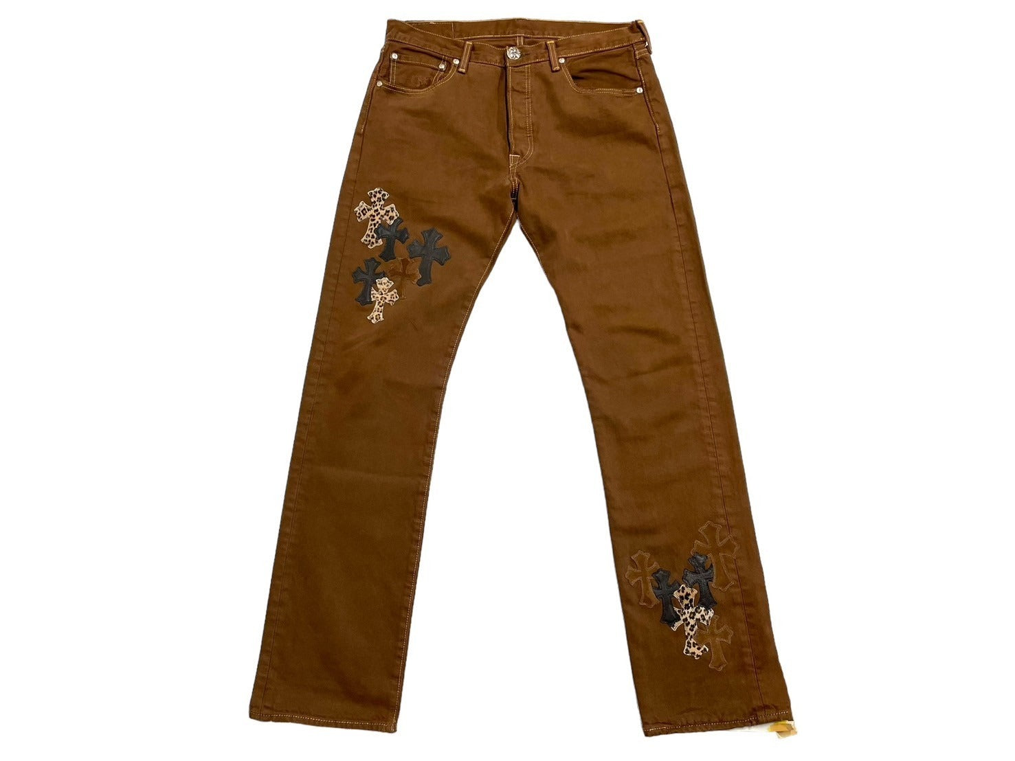 ラブブ一点物｜本革赤レザークロスパッチ×デニム再構築｜早い者勝ち 極美品 CHROME HEARTS クロムハーツ リーバイス ブラウン U VNTG