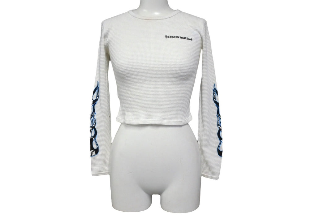 CHROME HEARTS Matty Boy クロムハーツ マティボーイ 長袖Tシャツ サイズXS サーマル プリント ホワイト コットン 良品 中古 64868