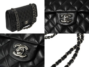 極美品 CHANEL シャネル チェーンショルダーバッグ マトラッセ25 Wフラップラップ ブラックシルバー 11番台 中古 64874