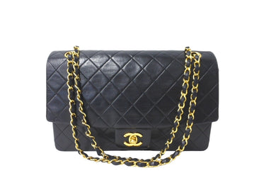 CHANEL シャネル マトラッセ シングルフラップ ジップ付き 1番台 ラムスキン ブラック ゴールド金具 美品 中古 64878