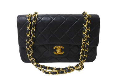 CHANEL シャネル チェーンショルダーバッグ Wフラップ マトラッセ 23cm ココマーク ラムスキン 1番台 ブラック ゴールド金具 美品 中古 64879