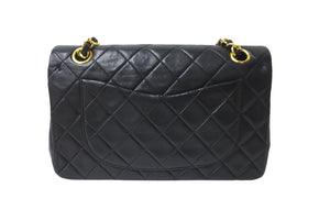 CHANEL シャネル チェーンショルダーバッグ Wフラップ マトラッセ 23cm ココマーク ラムスキン 1番台 ブラック ゴールド金具 美品 中古 64879