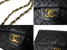 Load image into Gallery viewer, CHANEL シャネル チェーンショルダーバッグ Wフラップ マトラッセ 23cm ココマーク ラムスキン 1番台 ブラック ゴールド金具 美品 中古 64879
