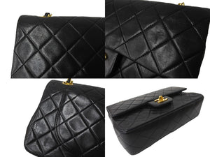 CHANEL シャネル チェーンショルダーバッグ Wフラップ マトラッセ 23cm ココマーク ラムスキン 1番台 ブラック ゴールド金具 美品 中古 64879