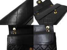 Load image into Gallery viewer, CHANEL シャネル チェーンショルダーバッグ Wフラップ マトラッセ 23cm ココマーク ラムスキン 1番台 ブラック ゴールド金具 美品 中古 64879