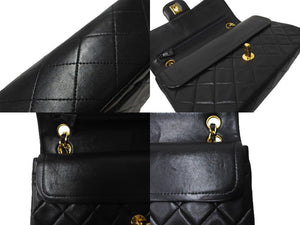 CHANEL シャネル チェーンショルダーバッグ Wフラップ マトラッセ 23cm ココマーク ラムスキン 1番台 ブラック ゴールド金具 美品 中古 64879
