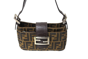 FENDI フェンディ マンマバケット ワンショルダーバッグ ズッカ柄 キャンバス レザー ブラウン シルバー金具 美品 中古 64880 