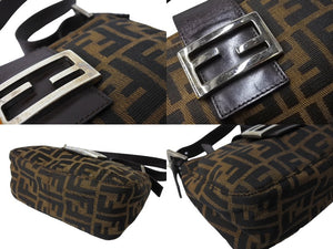 FENDI フェンディ マンマバケット ワンショルダーバッグ ズッカ柄 キャンバス レザー ブラウン シルバー金具 美品 中古 64880 
