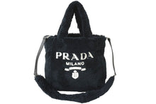 画像をギャラリービューアに読み込む, PRADA プラダ テリー ミニトート 2way ハンドバッグ レタリングロゴ 1BG447 ブラック ホワイト シルバー金具 良品 中古 64888 