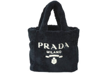 画像をギャラリービューアに読み込む, PRADA プラダ テリー ミニトート 2way ハンドバッグ レタリングロゴ 1BG447 ブラック ホワイト シルバー金具 良品 中古 64888 