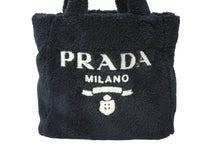 画像をギャラリービューアに読み込む, PRADA プラダ テリー ミニトート 2way ハンドバッグ レタリングロゴ 1BG447 ブラック ホワイト シルバー金具 良品 中古 64888 