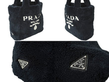 画像をギャラリービューアに読み込む, PRADA プラダ テリー ミニトート 2way ハンドバッグ レタリングロゴ 1BG447 ブラック ホワイト シルバー金具 良品 中古 64888 