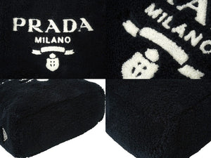 PRADA プラダ テリー ミニトート 2way ハンドバッグ レタリングロゴ 1BG447 ブラック ホワイト シルバー金具 良品 中古 64888 