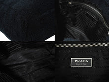 画像をギャラリービューアに読み込む, PRADA プラダ テリー ミニトート 2way ハンドバッグ レタリングロゴ 1BG447 ブラック ホワイト シルバー金具 良品 中古 64888 