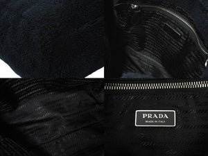 PRADA プラダ テリー ミニトート 2way ハンドバッグ レタリングロゴ 1BG447 ブラック ホワイト シルバー金具 良品 中古 64888 
