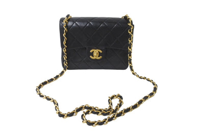 CHANEL シャネル ヴィンテージ ミニマトラッセチェーンショルダーバッグ19cm 1番台 ブラック ゴールド金具 美品 中古 64899