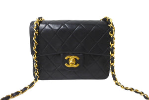 CHANEL シャネル ヴィンテージ ミニマトラッセチェーンショルダーバッグ19cm 1番台 ブラック ゴールド金具 美品 中古 64899