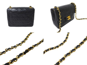 CHANEL シャネル ヴィンテージ ミニマトラッセチェーンショルダーバッグ19cm 1番台 ブラック ゴールド金具 美品 中古 64899