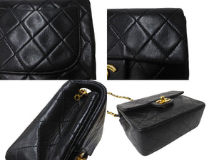 CHANEL シャネル ヴィンテージ ミニマトラッセチェーンショルダーバッグ19cm 1番台 ブラック ゴールド金具 美品 中古 64899