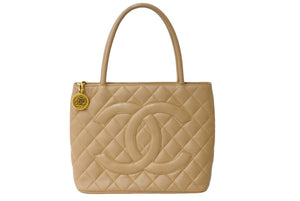 CHANEL シャネル 復刻トートバッグ マトラッセ ココマーク 6番台 A01804 キャビアスキン ベージュ ゴールド金具 美品 中古 64890