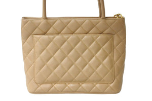 CHANEL シャネル 復刻トートバッグ マトラッセ ココマーク 6番台 A01804 キャビアスキン ベージュ ゴールド金具 美品 中古 64890
