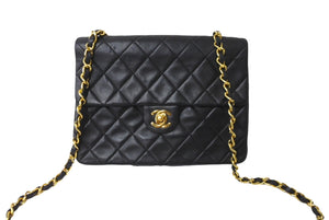 CHANEL シャネル ミニマトラッセ20 チェーンショルダーバッグ 1番台 ラムスキン ブラック ゴールド金具 美品 中古 64891