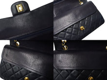 Load image into Gallery viewer, CHANEL シャネル マトラッセ Wフラップチェーンショルダーバッグ 1番台 ラムスキン 25cm ネイビー ゴールド金具 中古 64892