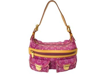 極美品 LOUIS VUITTON ルイヴィトン バギーPM モノグラムデニム ショルダーバッグ M95212 デニム レザー ピンク 中古 64896