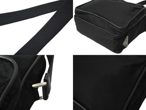PRADA プラダ ミニメッセンジャーショルダーバッグ トライアングルロゴ ナイロン シルバー ブラック金具 美品 中古 64902 