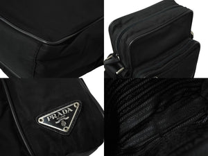 PRADA プラダ ミニメッセンジャーショルダーバッグ トライアングルロゴ ナイロン シルバー ブラック金具 美品 中古 64902 