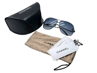 CHANEL シャネル ココマーク ティアドロップ型サングラス イタリア製 メタル ブラック サイズ64◻︎10 125 美品 中古 64905