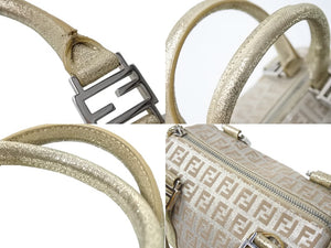 FENDI フェンディ ハンドバッグ ズッキーノ キャンバス ゴールドーラメ ベージュ シルバー金具 美品 中古 64906 