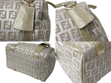 画像をギャラリービューアに読み込む, FENDI フェンディ ハンドバッグ ズッキーノ キャンバス ゴールドーラメ ベージュ シルバー金具 美品 中古 64906 
