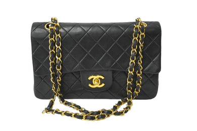 CHANEL シャネル チェーンショルダーバッグ Wフラップ マトラッセ 23cm ココマーク ラムスキン 1番台 ブラック ゴールド金具 美品 中古 64907